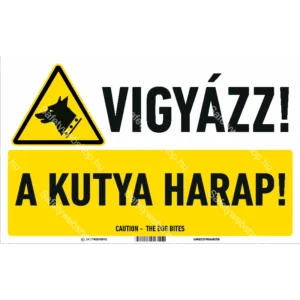 Vigyázz! A kutya harap! matrica / tábla (piktogram + felirat)