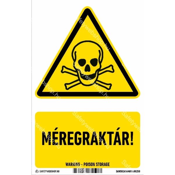 Méregraktár! matrica / tábla (ISO 7010-W016 piktogram + felirat)