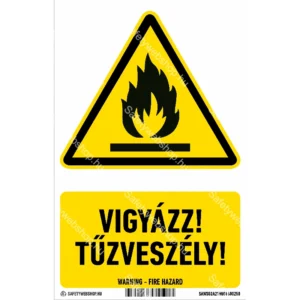 Vigyázz! Tűzveszély! matrica / tábla (ISO 7010-W021 piktogram + felirat)