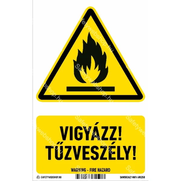 Vigyázz! Tűzveszély! matrica / tábla (ISO 7010-W021 piktogram + felirat)