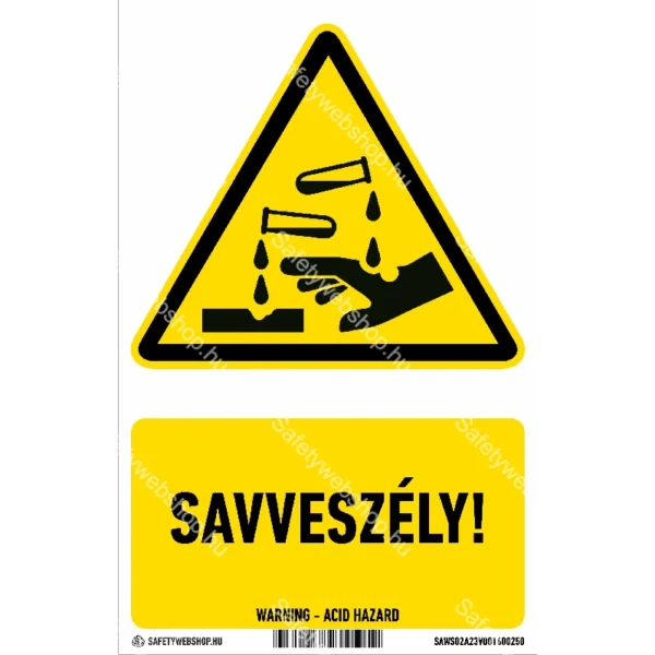 Savveszély! matrica / tábla (ISO 7010-W023 piktogram + felirat)