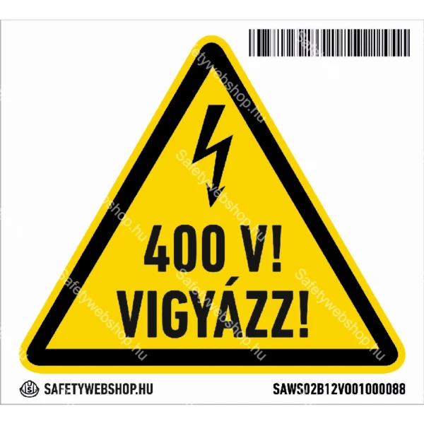 400 V! Vigyázz! matrica (ISO 7010-W012 piktogram + felirat) - Image 4