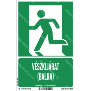 Vészkijárat (bal) matrica / tábla (ISO 7010-E001 piktogram + felirat)