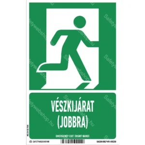 Vészkijárat (jobb) matrica / tábla (ISO 7010-E002 piktogram + felirat)