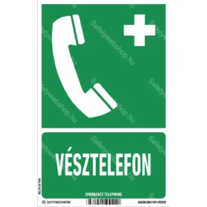 Vésztelefon matrica / tábla (ISO 7010-E004 piktogram + felirat)