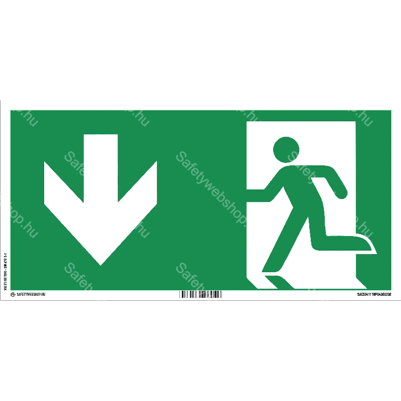 Menekülési út le (bal) matrica / tábla (ISO 7010-E001 piktogram)