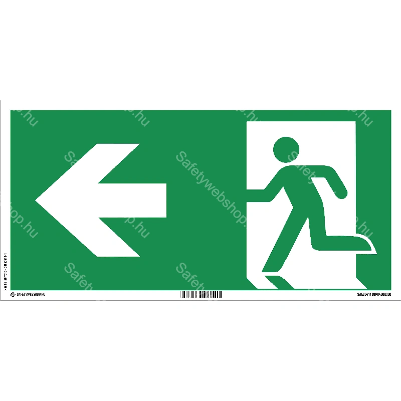 Menekülési út balra matrica / tábla (ISO 7010-E001 piktogram)