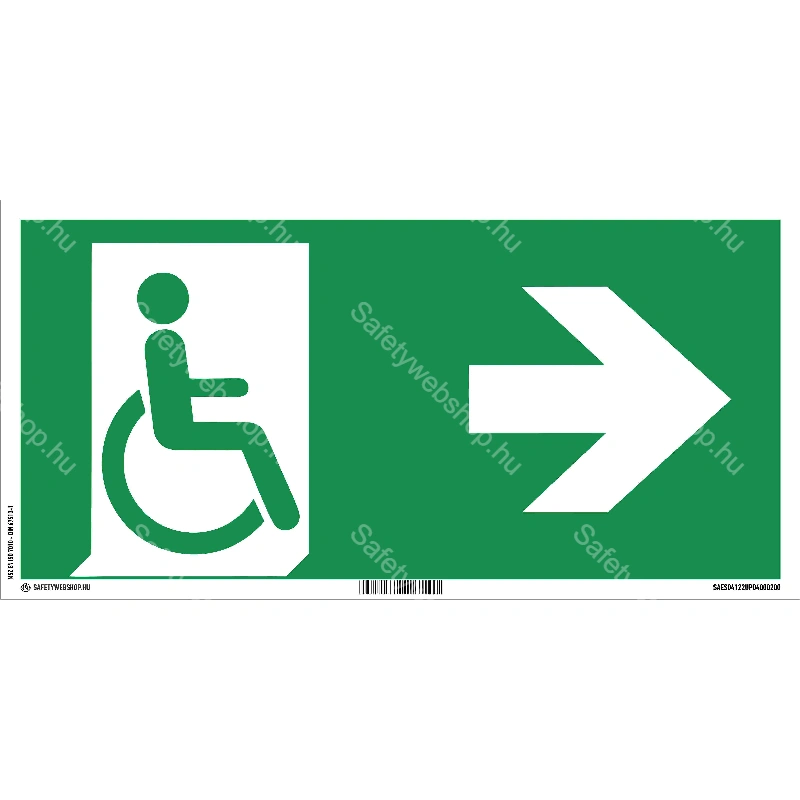 Mozgásukban korlátozott személyek számára mentési/menekülési út jobbra matrica / tábla (ISO 7010-E030 piktogram)