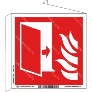 Tűzgátló ajtó utánvilágító tábla, faltól elálló, sátor alakú, kétoldalas (ISO 7010-F007 piktogram)