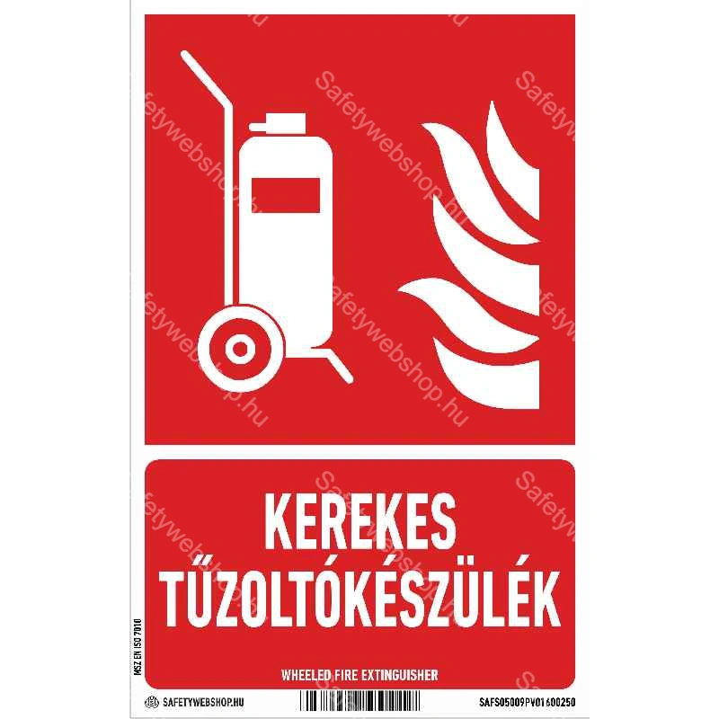 Kerekes tűzoltókészülék matrica / tábla (ISO 7010-F009 piktogram + felirat)