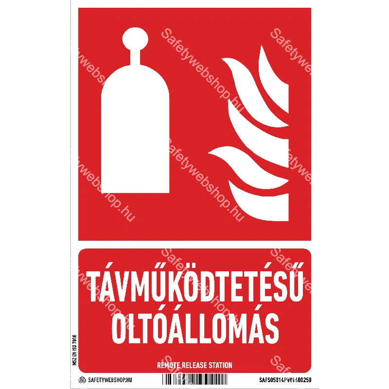 Távműködtetésű oltóállomás matrica / tábla (ISO 7010-F014 piktogram + felirat)