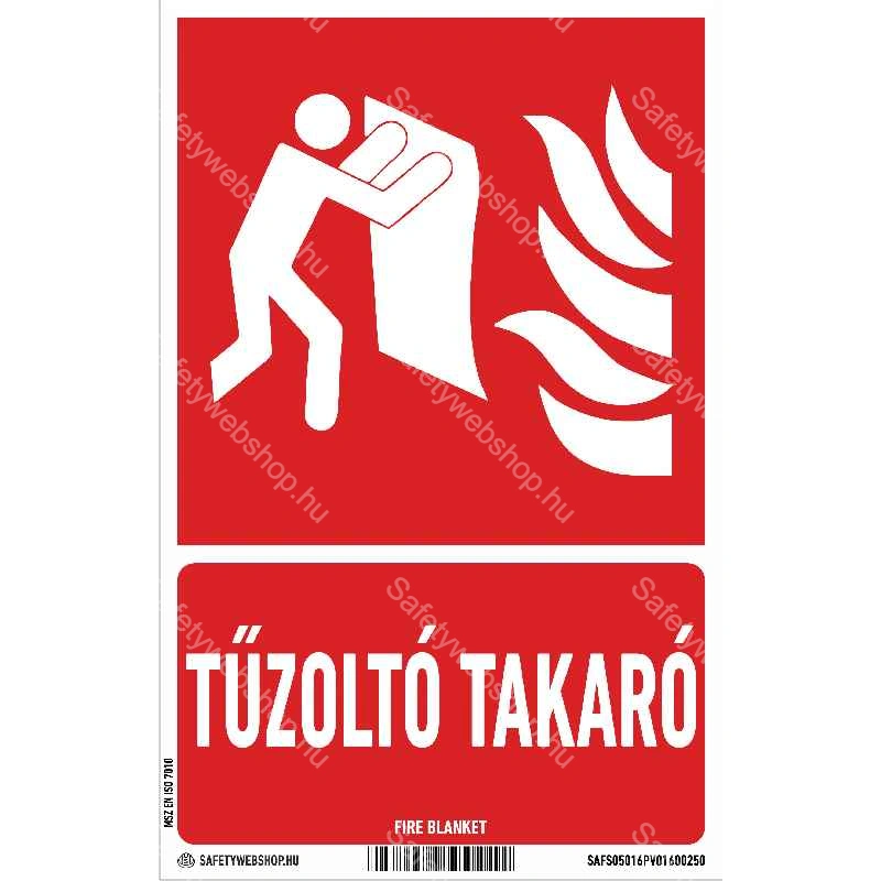 Tűzoltótakaró matrica / tábla (ISO 7010-F016 piktogram + felirat)