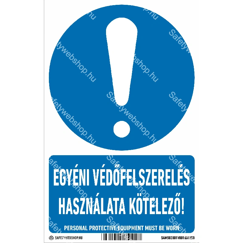Egyéni védőfelszerelés használata kötelező! matrica / tábla (ISO 7010-M001 piktogram + felirat)