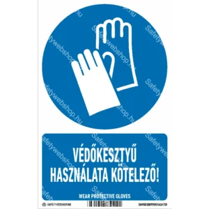 Védőkesztyű használata kötelező! matrica / tábla (ISO 7010-M009 piktogram + felirat)