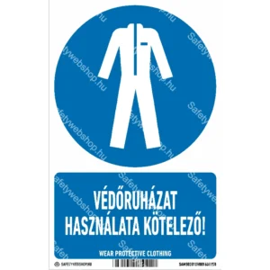 Védőruházat használata használata kötelező! matrica / tábla (ISO 7010-M010 piktogram + felirat)