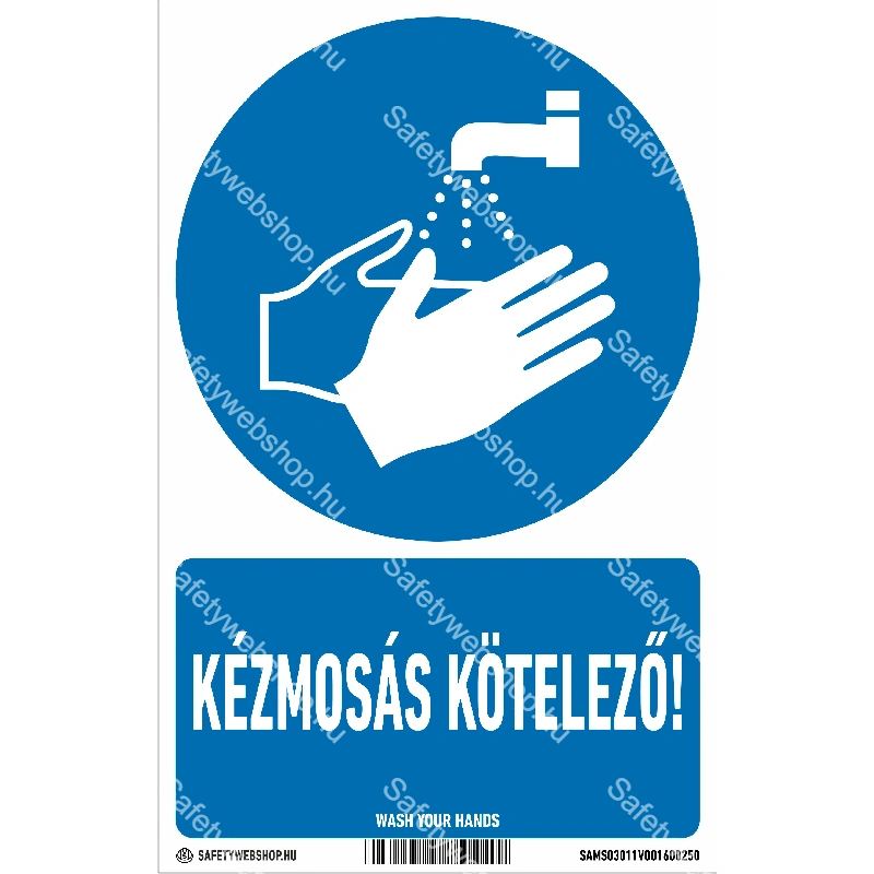 Kézmosás kötelező! matrica / tábla (ISO 7010-M011 piktogram + felirat)