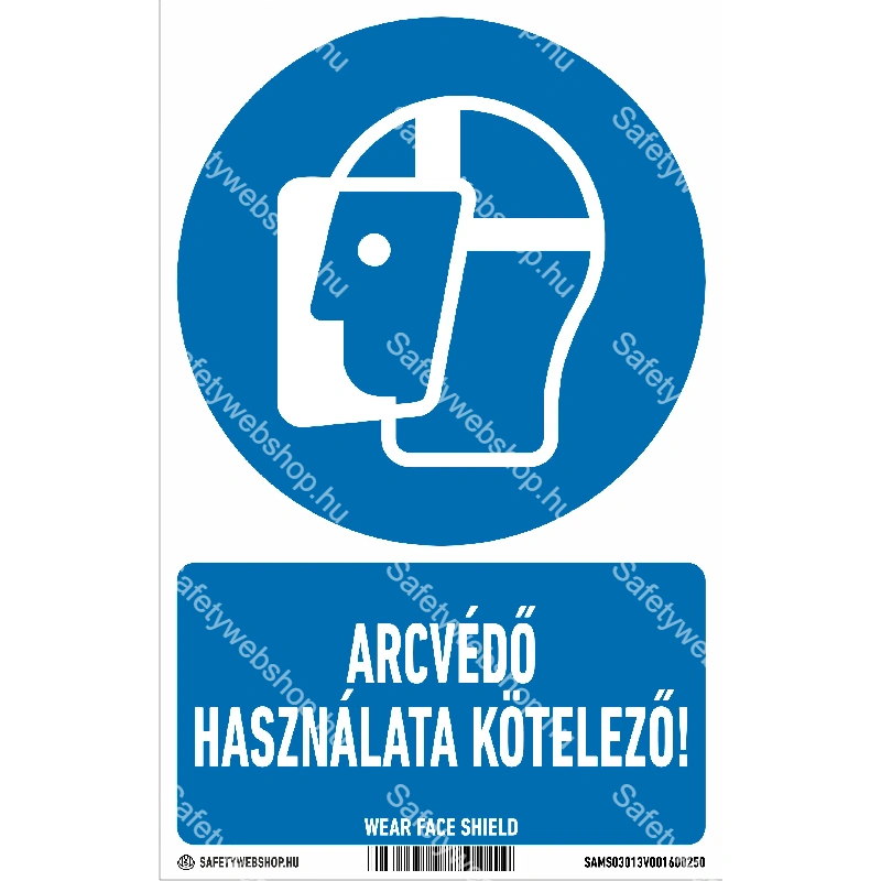 Arcvédő használata kötelező! matrica / tábla (ISO 7010-M013 piktogram + felirat)
