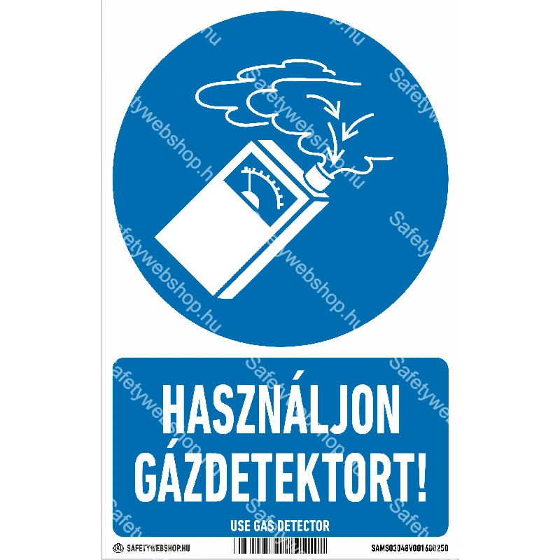 Használjon gázdetektort! matrica / tábla (ISO 7010-M048 piktogram + felirat)