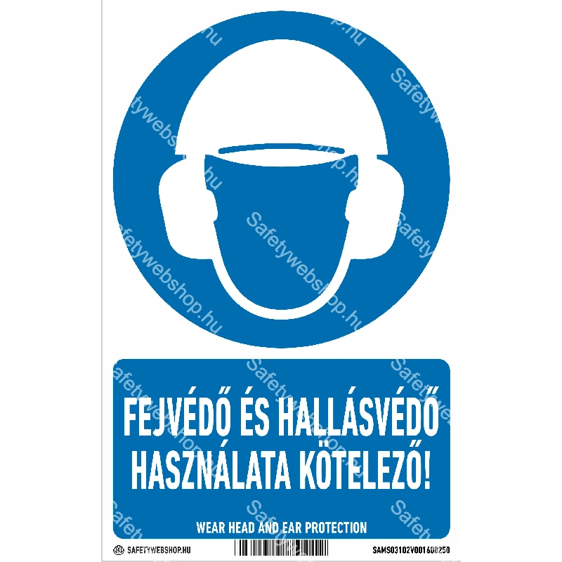 Fejvédő és hallásvédő használata kötelező! matrica / tábla (piktogram + felirat)