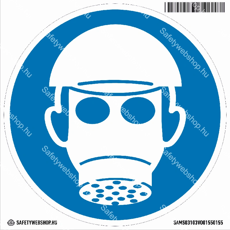 Fejvédő és légzésvédő használata kötelező! matrica (piktogram)