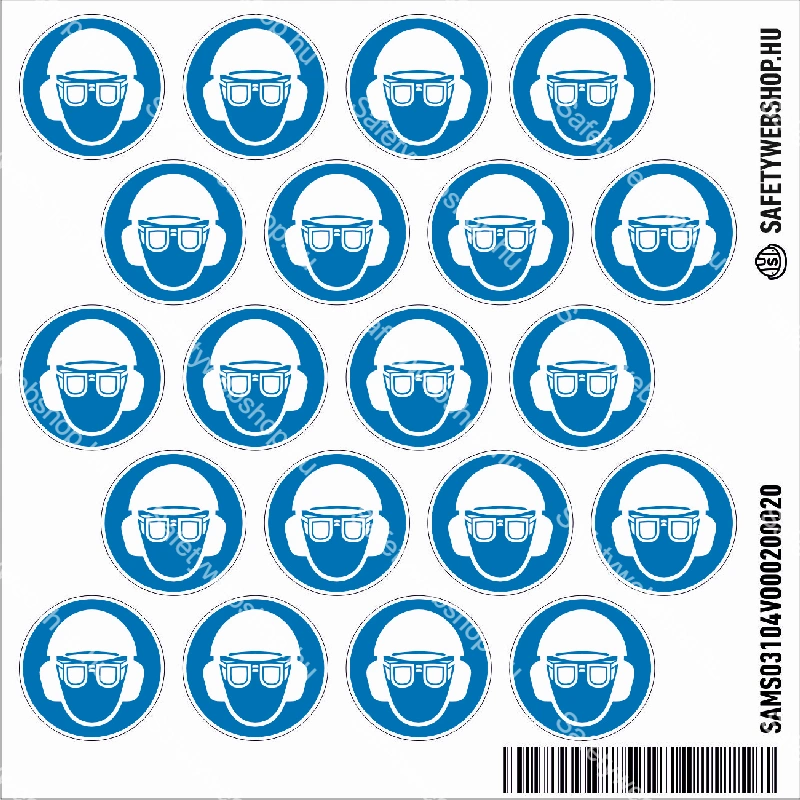 Fejvédő, hallásvédő és védőszemüveg használata kötelező! matrica (piktogram) - Image 2