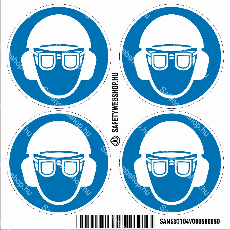 Fejvédő, hallásvédő és védőszemüveg használata kötelező! matrica (piktogram) - Image 3