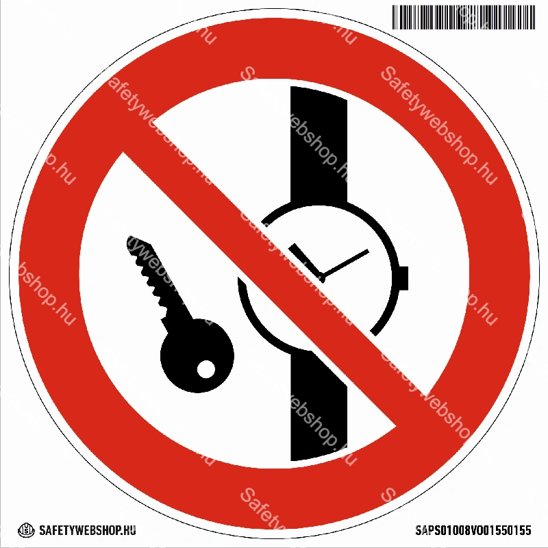 Órával, fémtárggyal belépni tilos! matrica (ISO 7010-P008 piktogram)