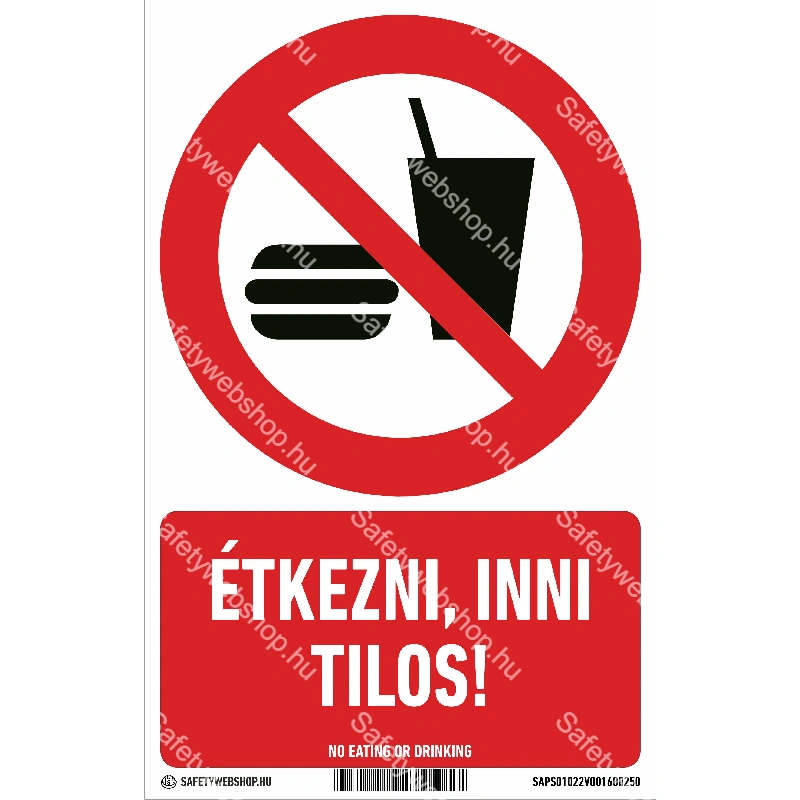 Étkezni, inni tilos! matrica / tábla (ISO 7010-P022 piktogram + felirat)