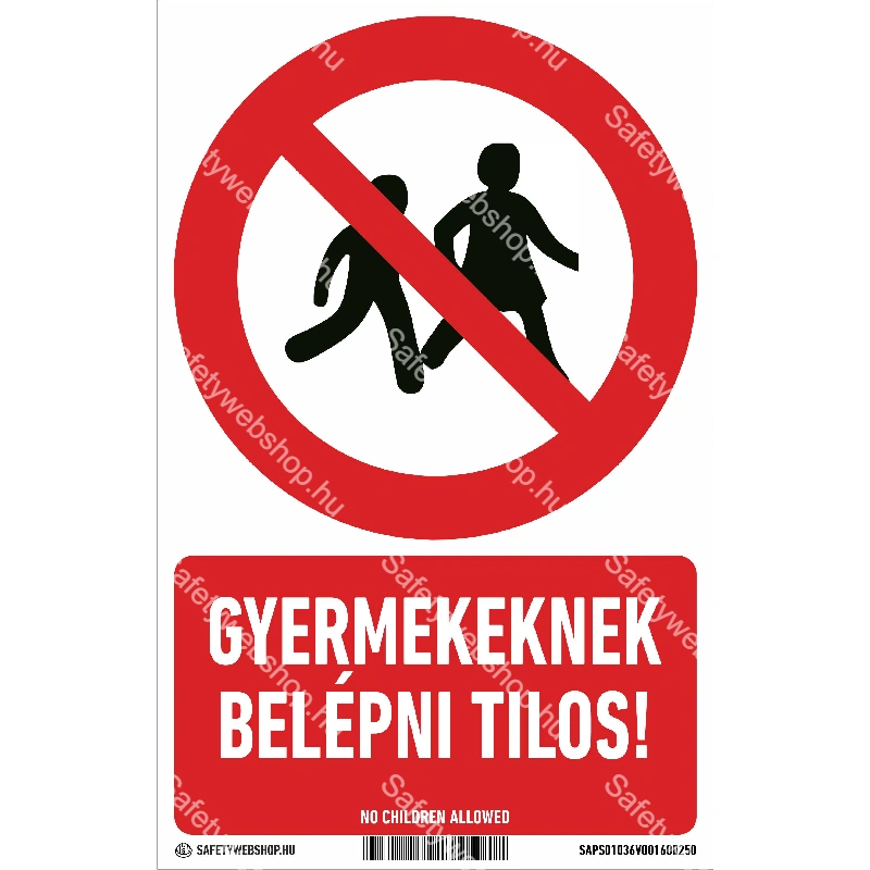 Gyermekeknek belépni tilos! matrica / tábla (ISO 7010-P036 piktogram + felirat)