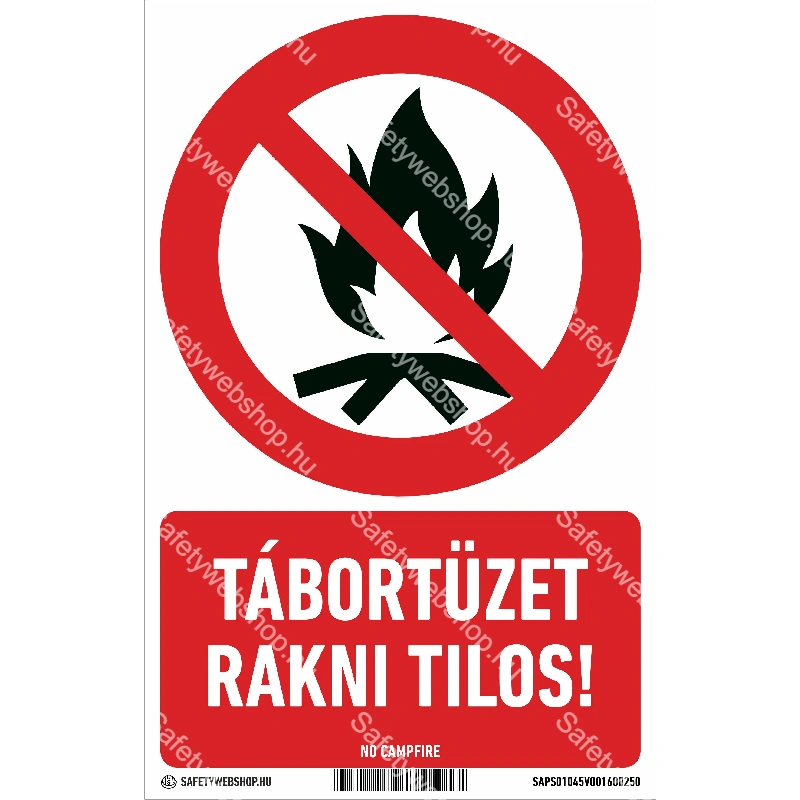 Tábortüzet rakni tilos! matrica / tábla (ISO 7010-P042 piktogram + felirat)