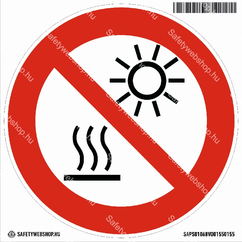 Közvetlen napfénynek kitenni vagy forró felületre tenni tilos! matrica (ISO 7010-P068 piktogram)
