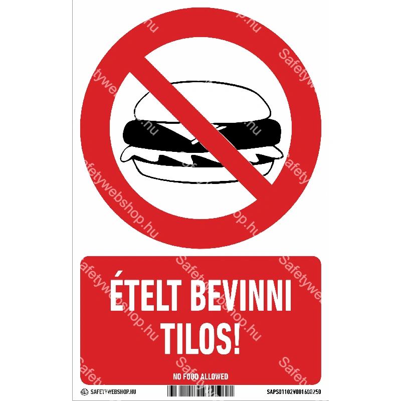 Ételt bevinni tilos! matrica / tábla (piktogram + felirat)