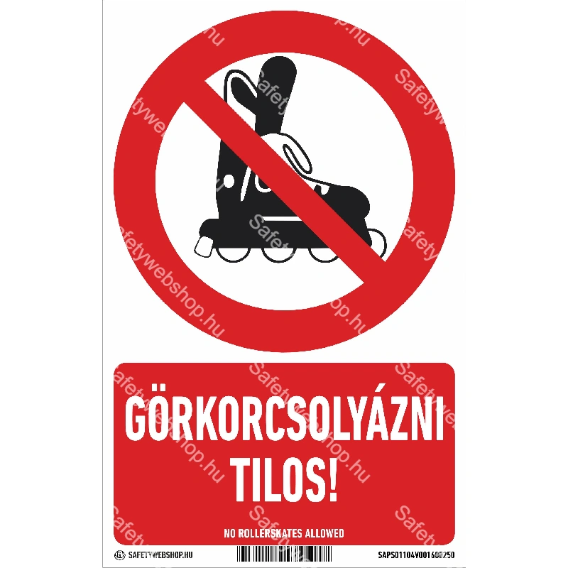 Görkorcsolyázni tilos! matrica / tábla (piktogram + felirat)