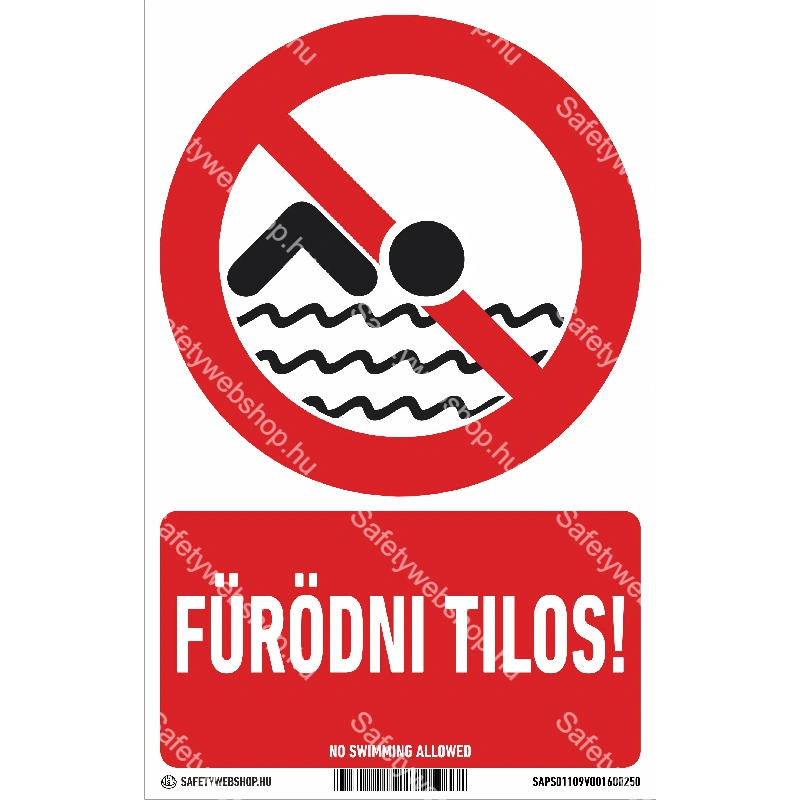 Fürödni tilos! matrica / tábla (piktogram + felirat)