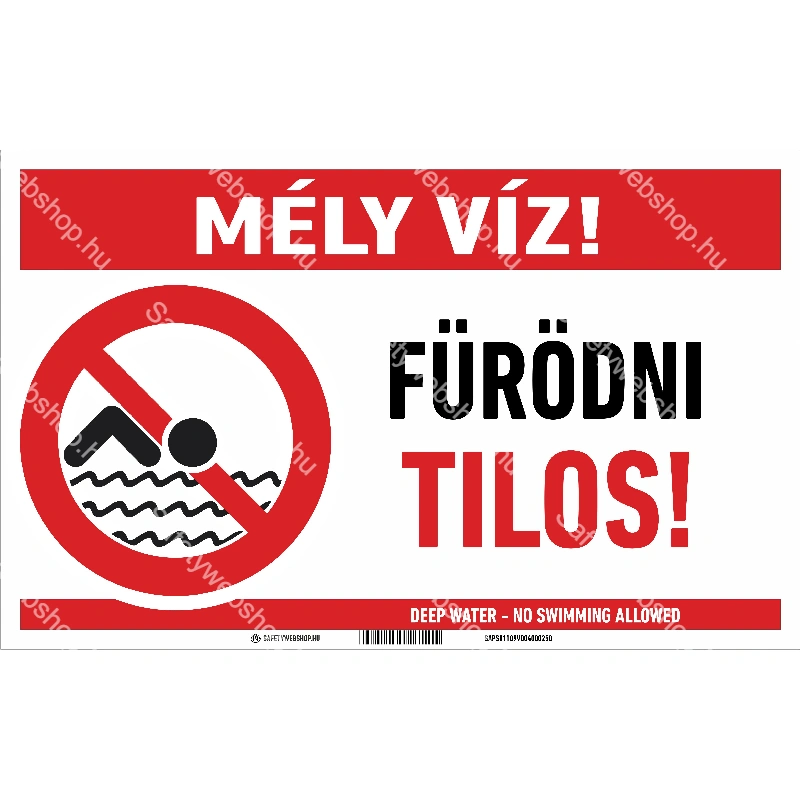 Mély víz! Fürödni tilos! tábla (piktogram + felirat)