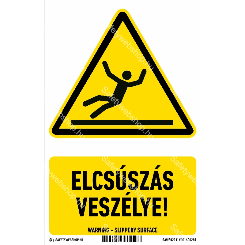 Elcsúszás veszélye! matrica / tábla (ISO 7010-W011 piktogram + felirat)