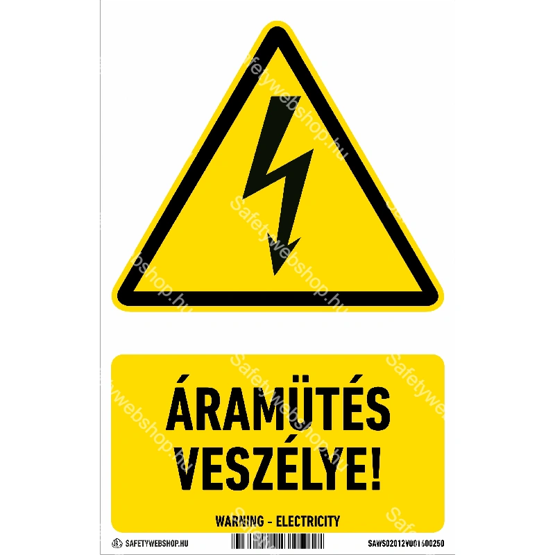 Áramütés veszélye! matrica / tábla (ISO 7010-W012 piktogram + felirat)