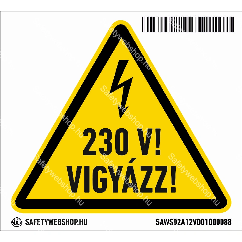 230 V! Vigyázz! matrica (ISO 7010-W012 piktogram + felirat) - Image 4