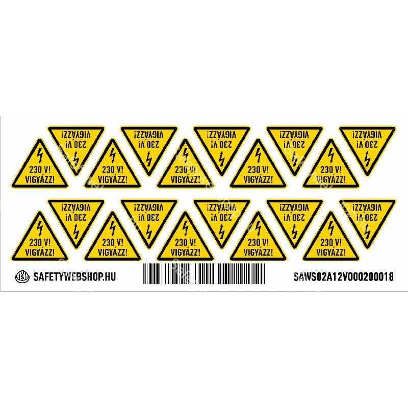 230 V! Vigyázz! matrica (ISO 7010-W012 piktogram + felirat) - Image 2