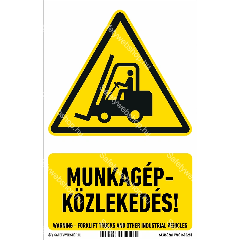 Munkagép-közlekedés! matrica / tábla (ISO 7010-W014 piktogram + felirat)